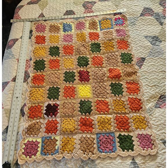 CROCHET Granny Square Afghan Blanket Earth Tones 38" x 29" - Picture 5 of 7